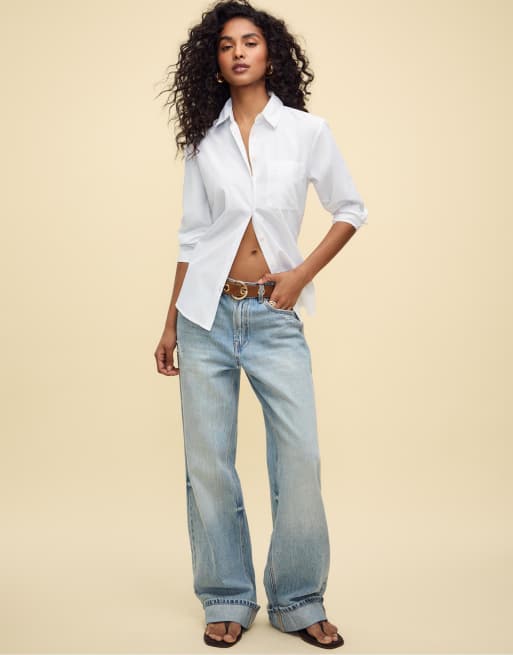 Stradivarius - Basic poplin overhemd met zak in wit, 2 van 4