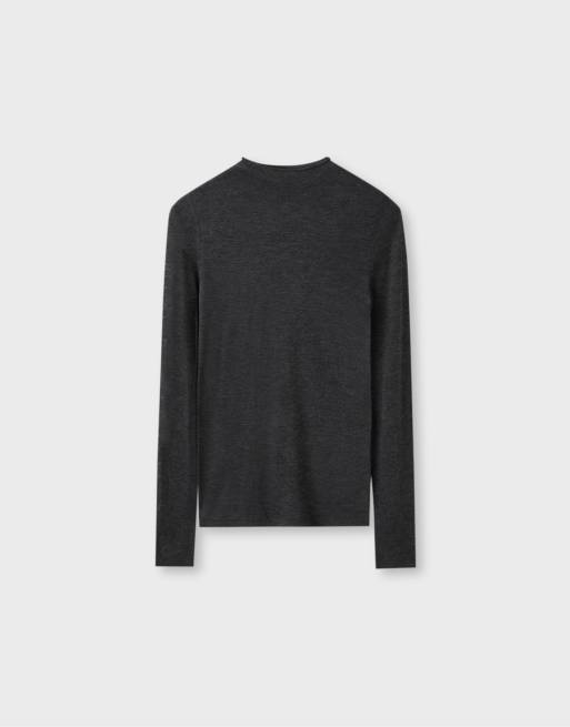 Stradivarius Basic Pullover mit Stehkragen aus Wolle und Seide in Dunkelgrau, 6 von 7