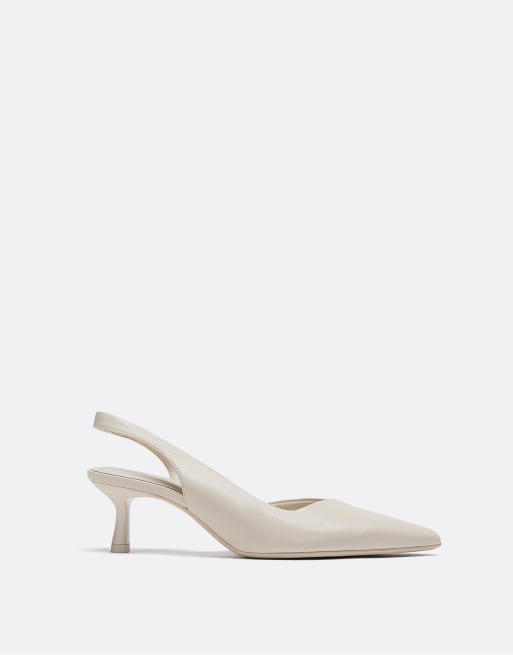 Stradivarius - Basic pumps met hoge hak in ecru, 4 van 4