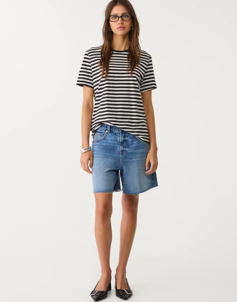 Stradivarius - Basic regular fit gestreept T-shirt met ronde hals in zwart - view 1