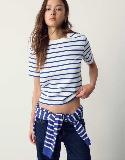 Stradivarius Basic regular fit heavy weight t-shirt in electric blue - view 1