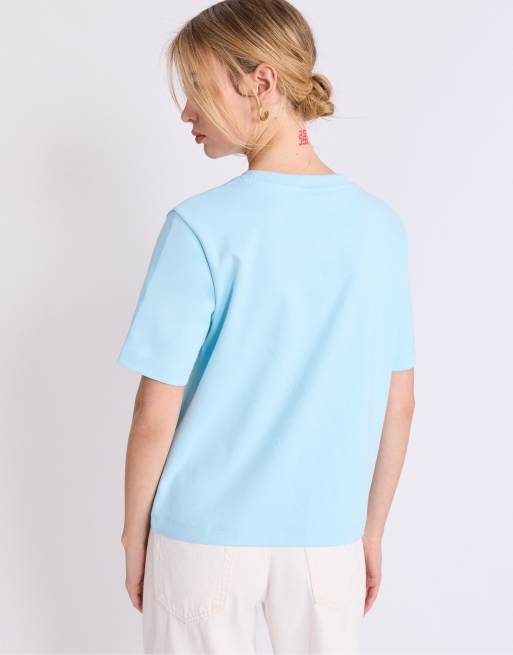 Stradivarius Basic regular fit heavy weight t-shirt in turquoise, 3 of 4