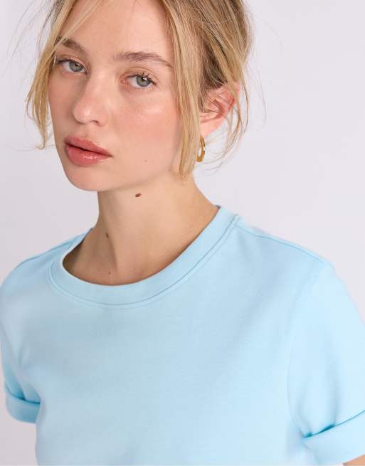 Stradivarius Basic regular fit heavy weight t-shirt in turquoise, 4 of 4