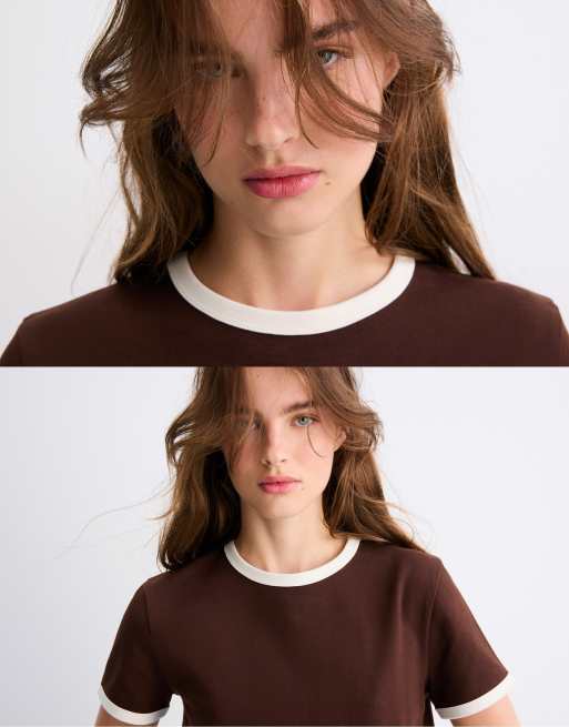 Stradivarius basic regular-fit T-shirt met zachte touch in bruin, 4 van 7