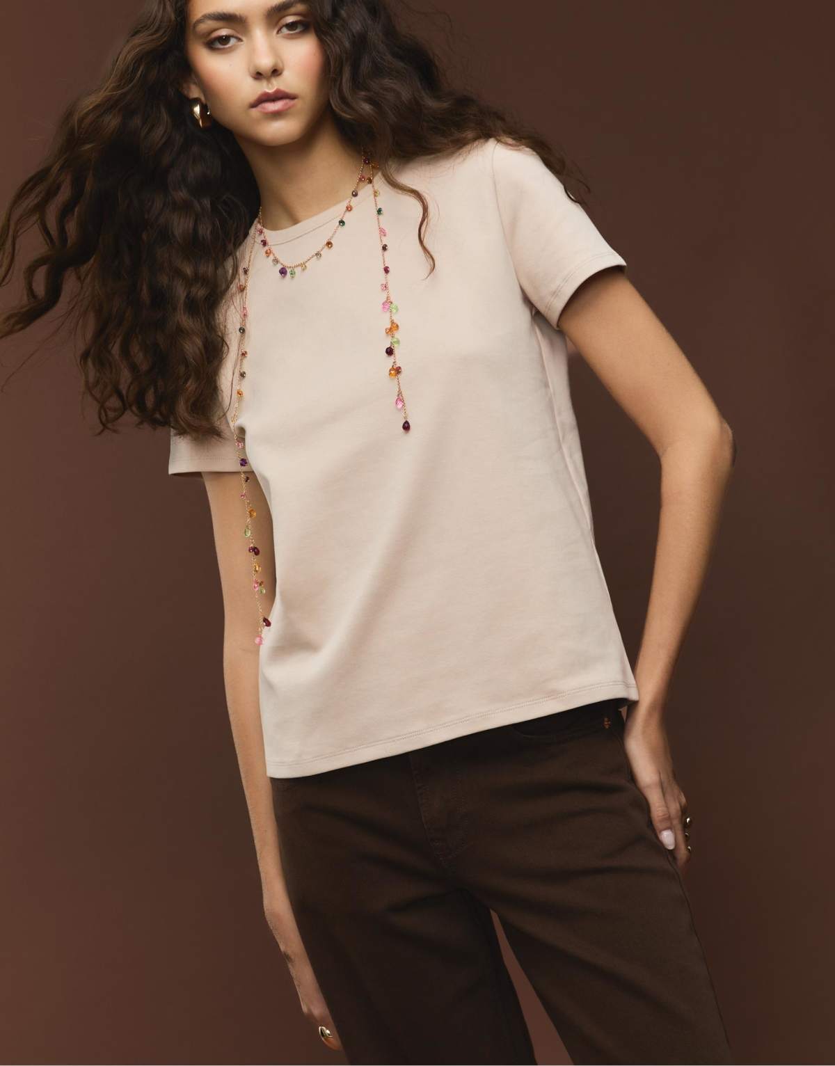 Stradivarius Basic regular soft-touch t-shirt in stone