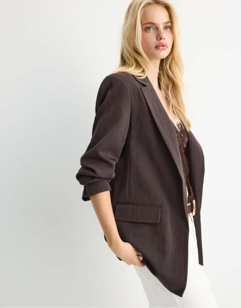 Stradivarius Basic rustic blazer in brown - view 1
