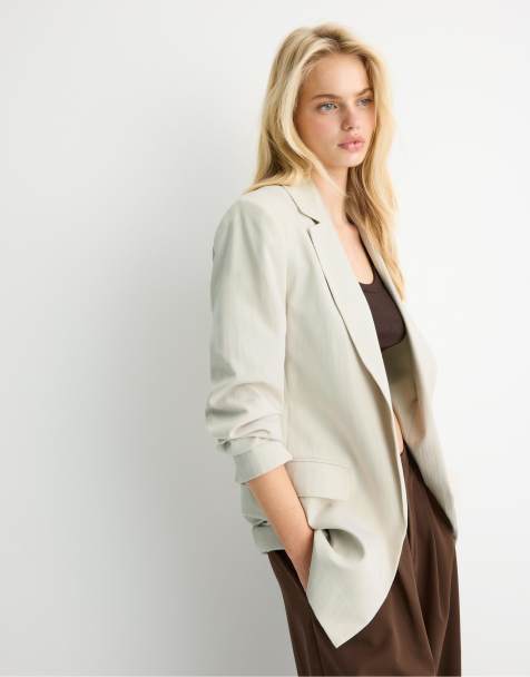 Stradivarius Basic rustic blazer in ice - view 1