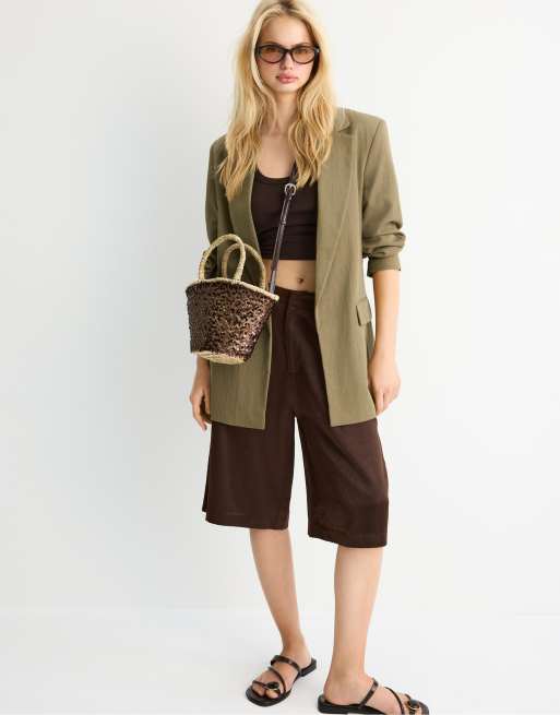 Stradivarius Basic rustic blazer in olive green, 2 of 4