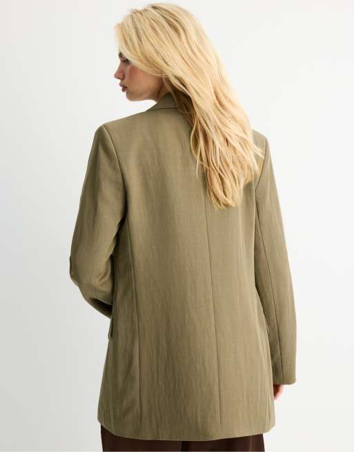 Stradivarius Basic rustic blazer in olive green, 3 of 4