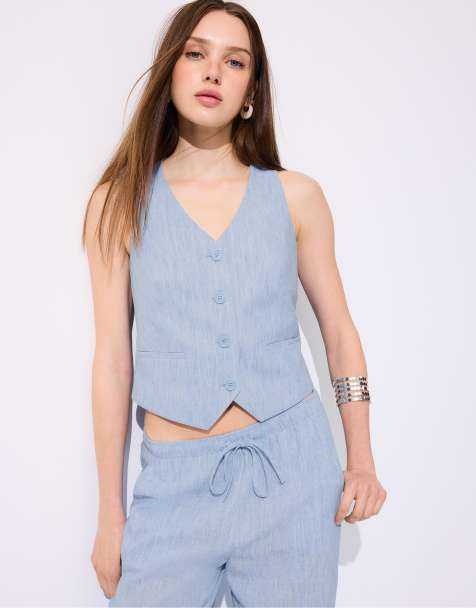 Stradivarius - Basic rustiek gilet in blauw - view 1