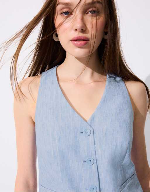 Stradivarius - Basic rustiek gilet in blauw, 2 van 4