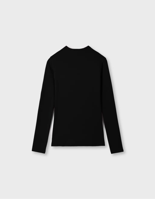 Stradivarius Basic-Shirt mit Stehkragen in Schwarz, 6 von 6