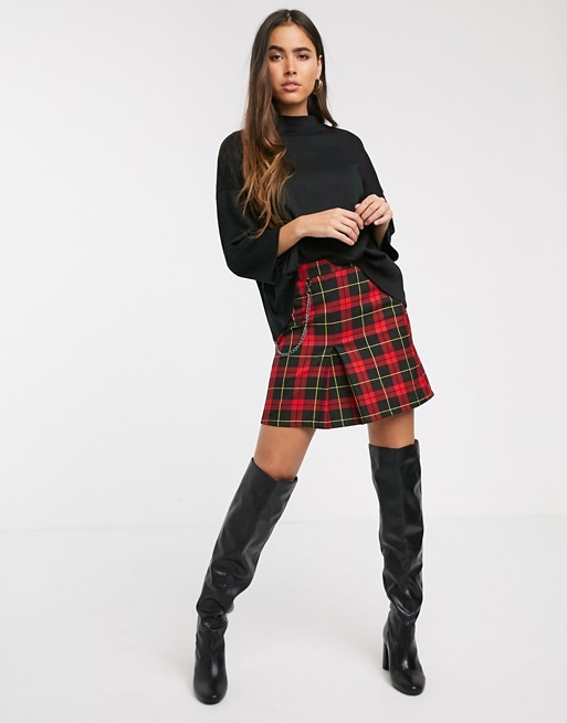 Stradivarius basic skirt with chain in red check