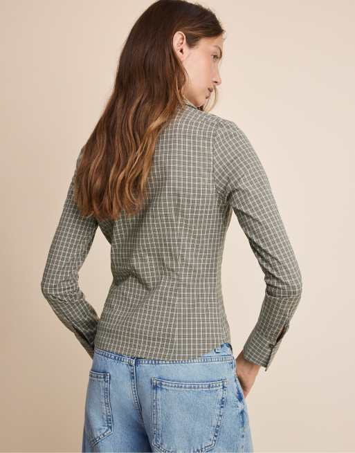 Stradivarius basic slim-fit overhemd in kaki, 3 van 7
