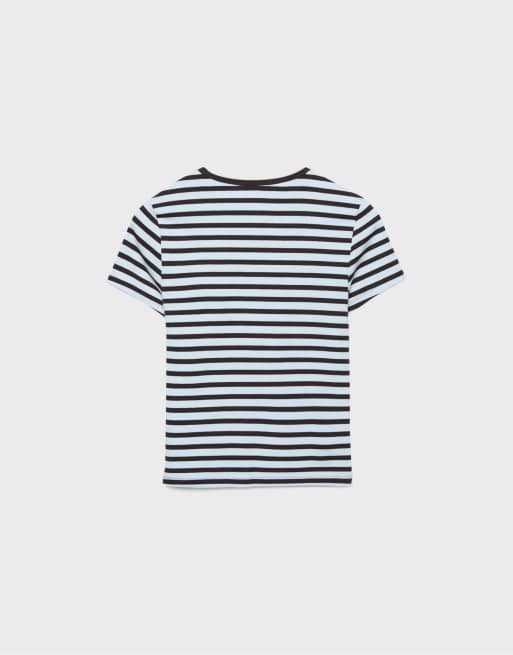 Stradivarius Basic slim fit striped t-shirt in royal blue, 7 of 7