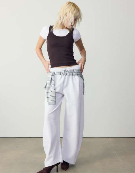 Stradivarius - Basic slim-fit T-shirt in gemêleerd grijs - view 1