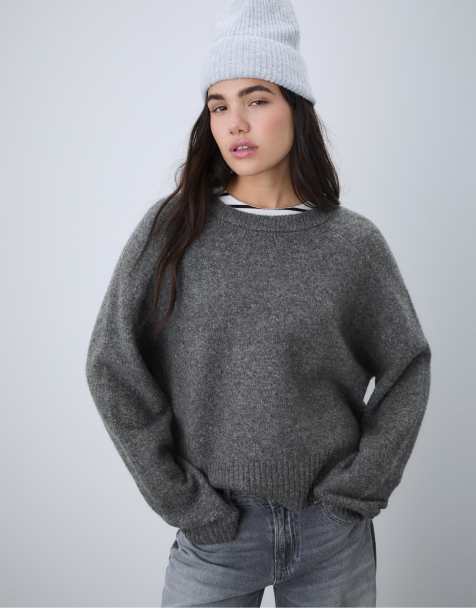 Stradivarius Basic soft knit sweater in dark grey - view 1