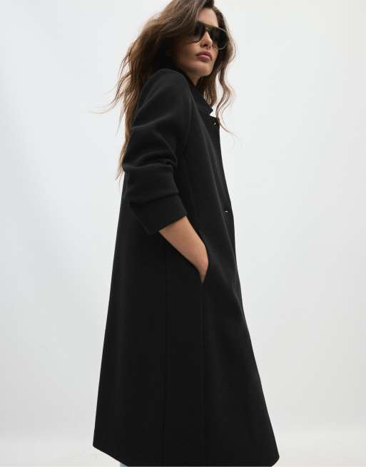 Stradivarius Basic soft-touch coat in black, 4 of 7