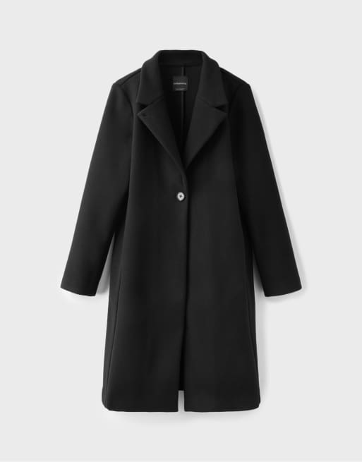 Stradivarius Basic soft-touch coat in black, 6 of 7