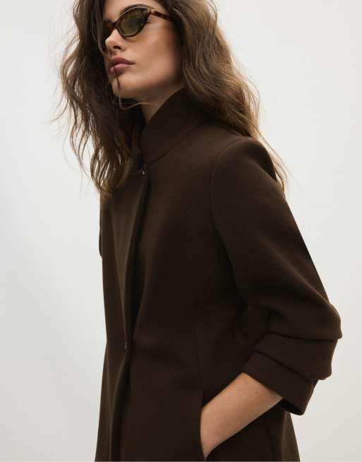 Stradivarius Basic soft-touch coat in brown, 2 of 7