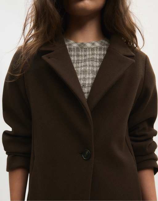Stradivarius Basic soft-touch coat in brown, 4 of 7