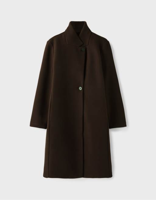 Stradivarius Basic soft-touch coat in brown, 6 of 7