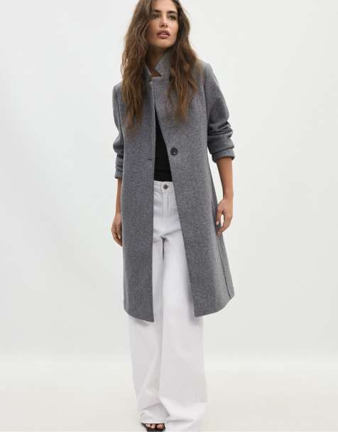 Stradivarius Basic soft-touch coat in dark grey - view 1