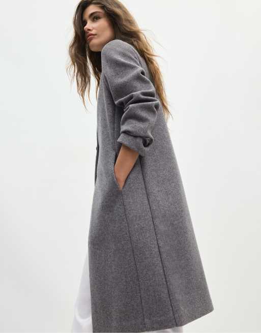Stradivarius Basic soft-touch coat in dark grey, 2 of 7