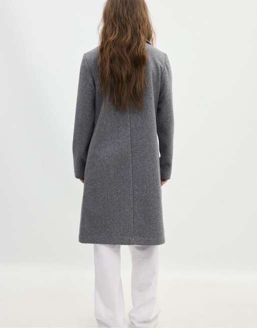 Stradivarius Basic soft-touch coat in dark grey, 3 of 7