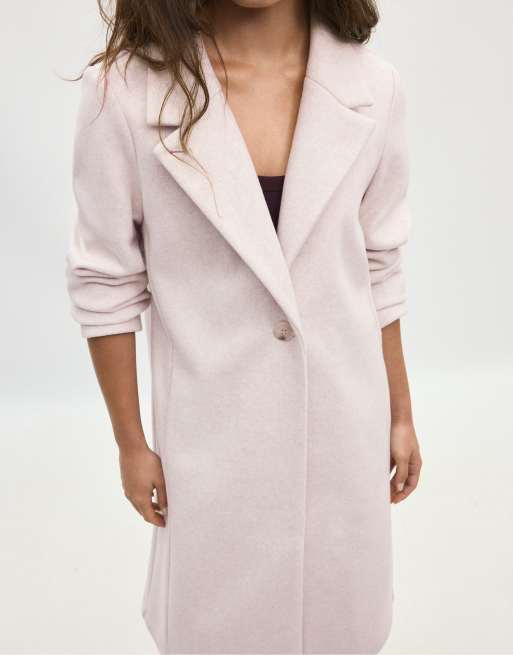 Stradivarius Basic soft-touch coat in ecru, 4 of 7
