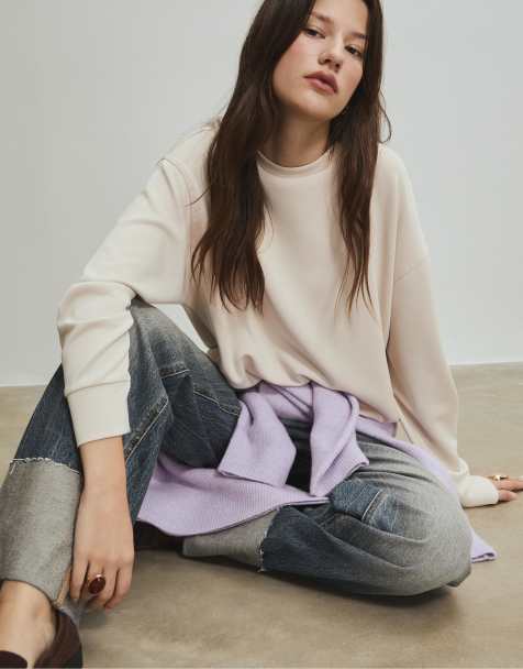 Stradivarius Basic soft-touch sweatshirt in stone - view 1