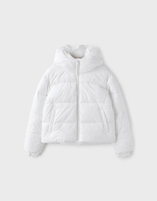 Stradivarius Basic Steppjacke mit Kapuze in Weiß, 6 von 7
