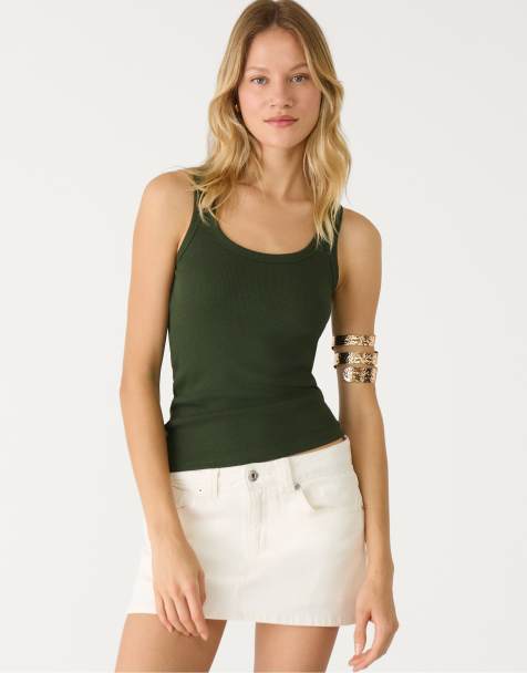 Stradivarius Basic strappy top in green - view 1