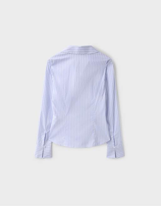 Stradivarius Basic stribet figursyet skjorte i himmelblå, 7 af 7