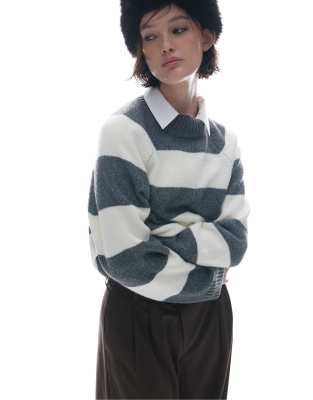 Stradivarius - Basic-Strickpullover in Dunkelgrau