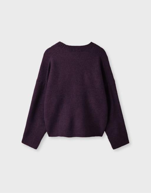 Stradivarius Basic-Strickpullover mit Soft-Touch in Aubergine, 7 von 7
