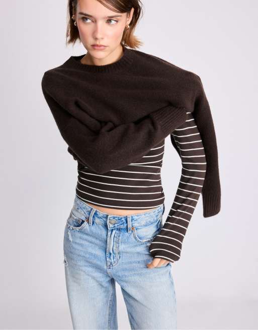 Stradivarius Basic-Strickpullover mit Soft-Touch in Braun, 5 von 7