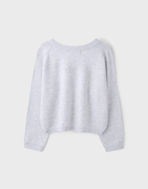 Stradivarius Basic Strickpullover mit V-Ausschnitt in graumeliert, 7 von 7