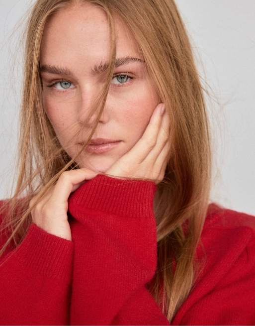 Stradivarius Basic Strickpullover mit V-Ausschnitt in Rot, 4 von 7