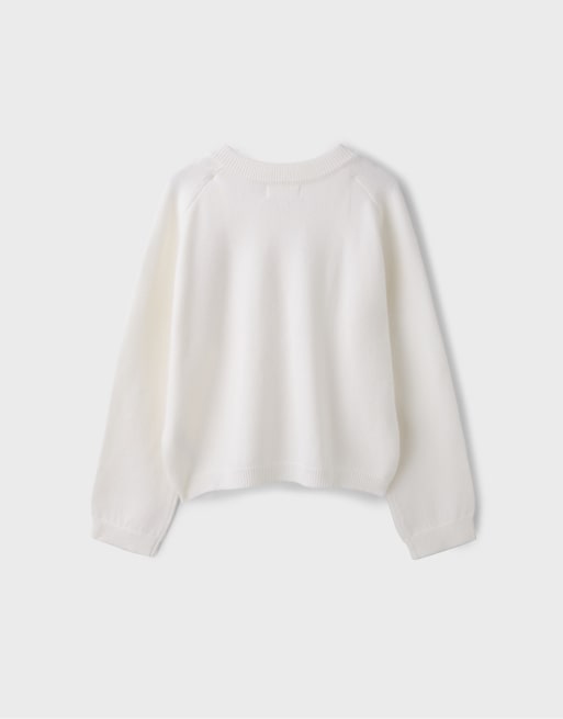 Stradivarius Basic striktrøje med V-hals i ecru, 7 af 7