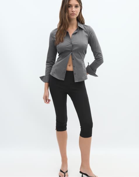 Stradivarius Basic striped fitted shirt in pearl grey - view 1