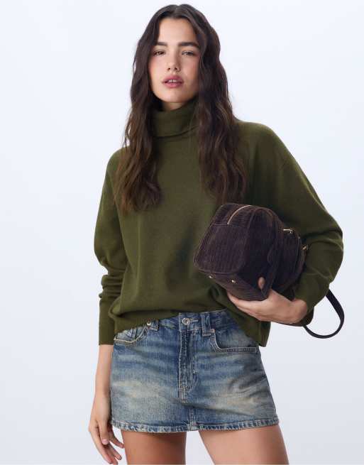 Stradivarius - Basic sweater met hoge hals in groen, 2 van 4