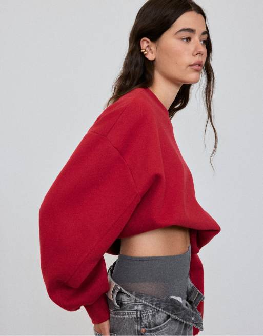 Stradivarius basic sweatshirt i rød, 3 af 7