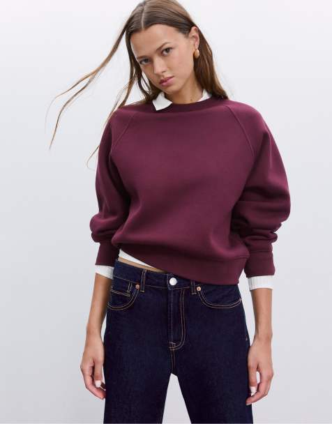 Stradivarius Basic sweatshirt in aubergine - view 1