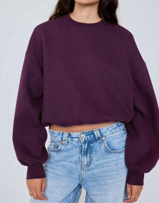 Stradivarius Basic sweatshirt in dark purple, 2 of 7