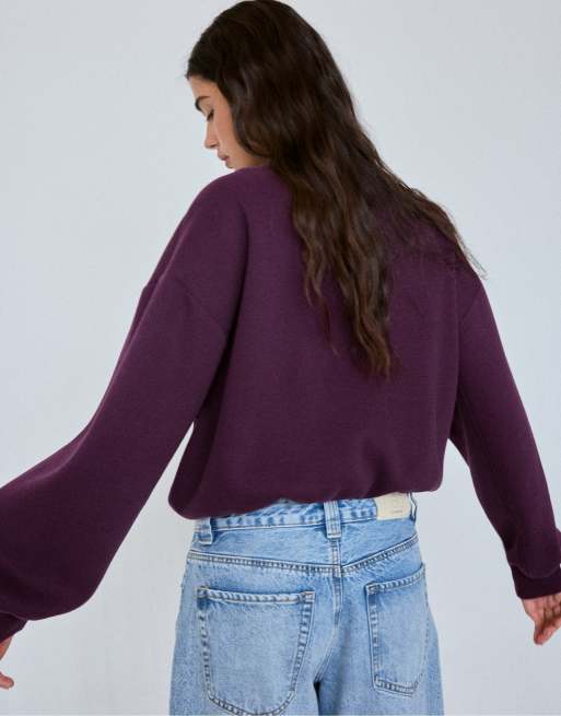 Stradivarius Basic sweatshirt in dark purple, 3 of 7