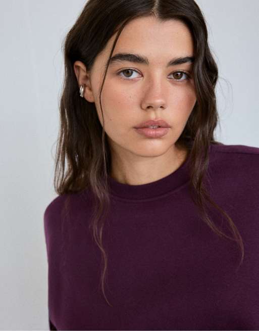 Stradivarius Basic sweatshirt in dark purple, 4 of 7