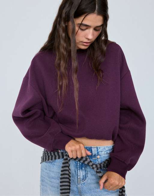 Stradivarius Basic sweatshirt in dark purple, 5 of 7