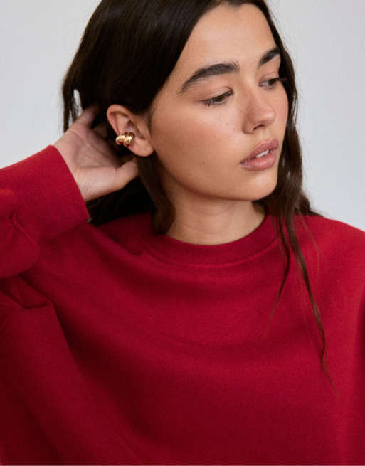 Stradivarius Basic sweatshirt in red, 4 of 7