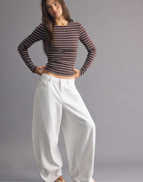 Stradivarius basic T-shirt a maniche lunghe a righe marrone - view 1